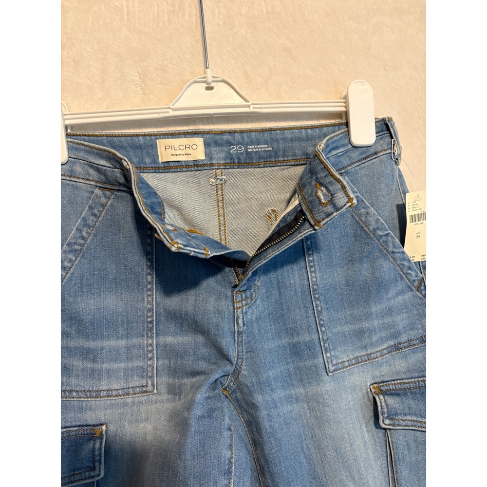 Pilcro Anthropologie Relaxed Mid-Rise Cargo Jeans Light Wash 29 Wide Leg - Picture 9 of 12